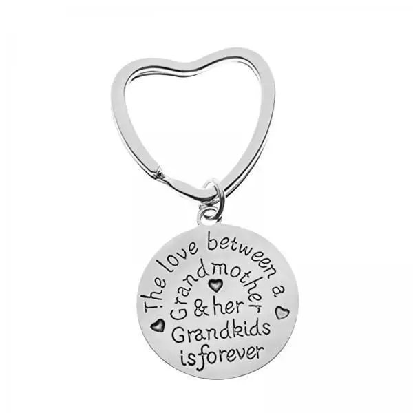Grandmother Granddaughter Keychain Pendant Silver Stainless Steel Trinket for Purse Backpack Birthday Gift