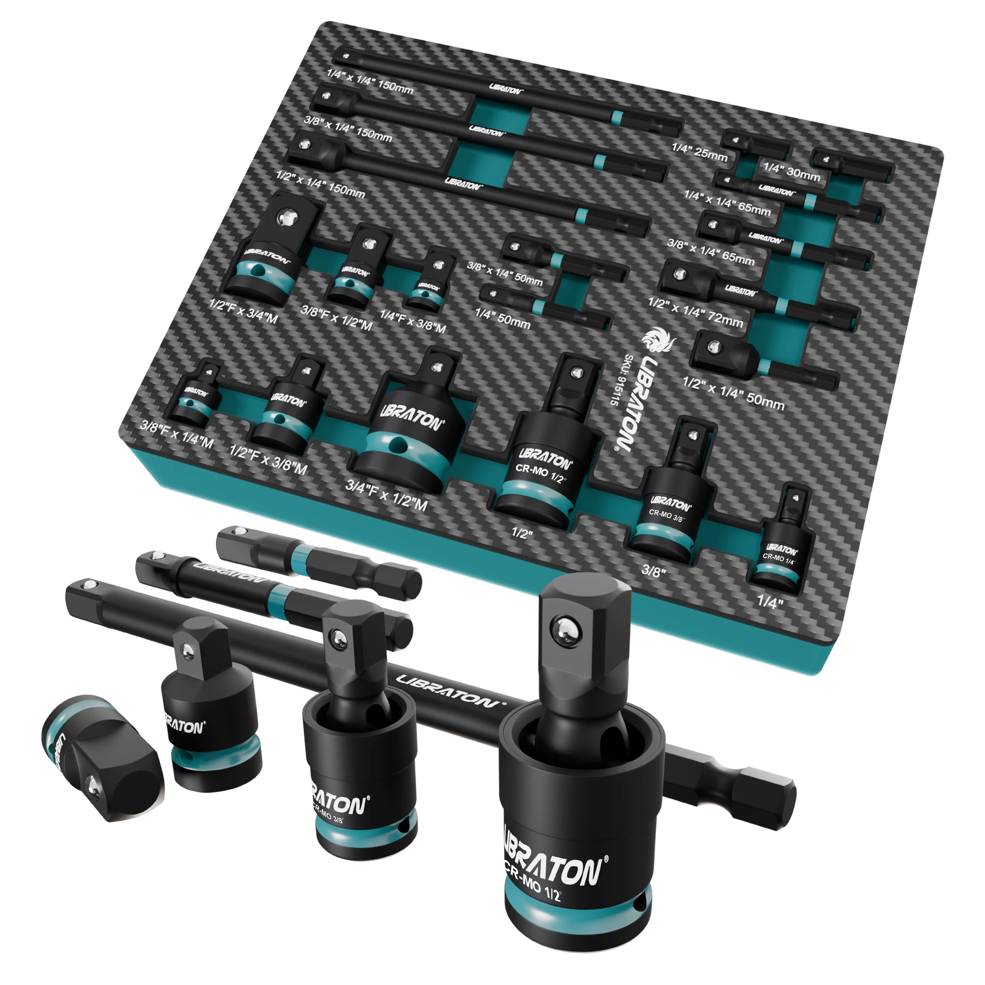 

LIBRATON 20Pcs Impact Socket Adapter with Socket Reducer, Universal Seals, Socket Holder Adapter, XPE Box, for Auto Repair