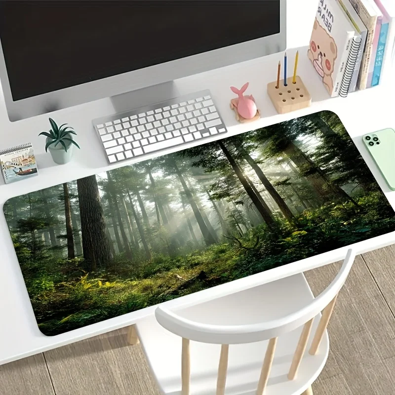 

Большой игровой коврик для мыши с изображением солнечных лучей, пронзающих деревья в лесу на рассвете. Обладает противоскользящими свойствами.