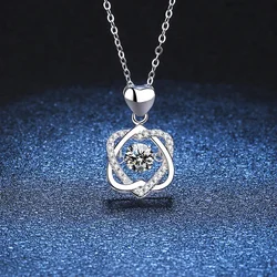 0.5ct GRA Moissanite Necklace for Women Sparkling Simulated Diamond Pendant Beating Heart S925 Silver Fine Jewelry Gift