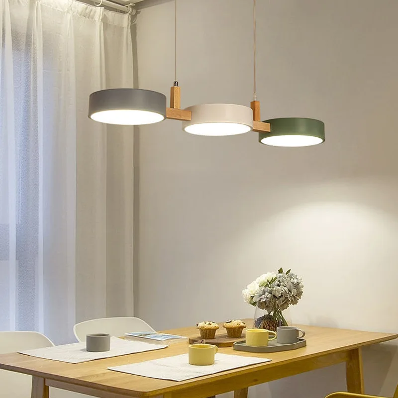 Nordic Style Restaurant Pendant Light Three Head Macaron Color LED Chandelier for Dining Room Bar and Cafe Hanging Pendant Light
