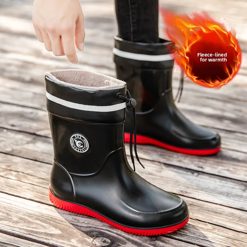 

Large Size Men's Rain Boots Waterproof Tied Mouth Fce Lined Detachable Anti-slip Labor Protection Rain oes