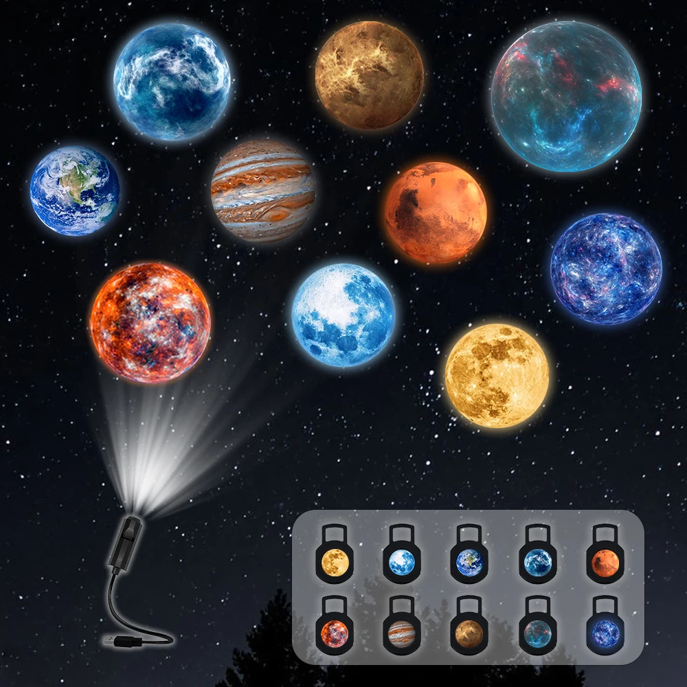 USB Planet Projector Light, 10 Planet Projections, Photo Background Decoration Light, Planet Atmosphere Room Night Light