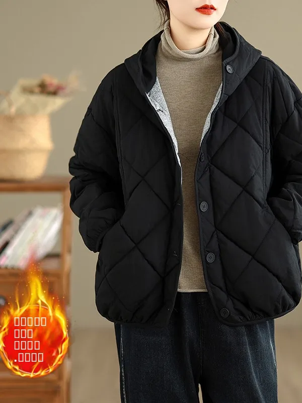 

Женское стеганое хлопковое пальто с внутренней посадкой и ромбовидным узором, брендовое теплое пальто с капюшоном, длинное све, стандартной посадки