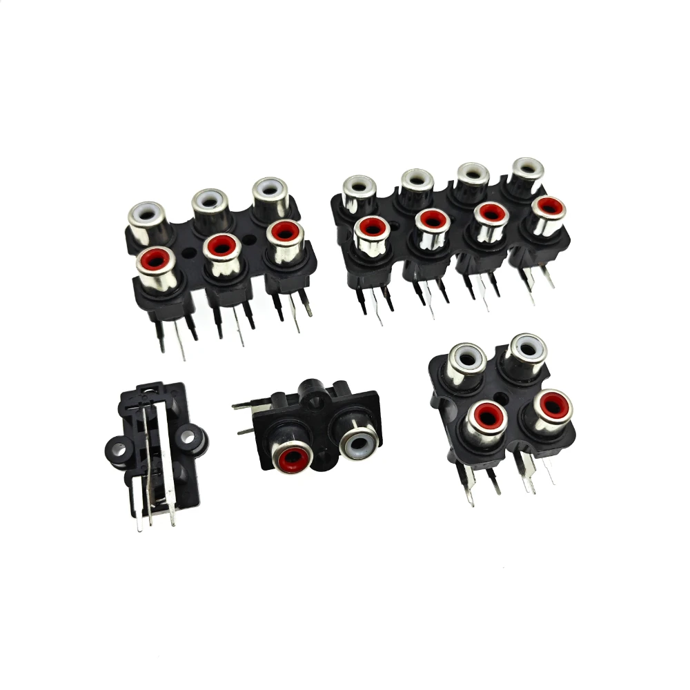 5pcs 2/4/6/8 Hole Rca Female Stereo Audio Jack Av Audio Input Socket Connector Lotus Row Amplifier Interface Signal Connection