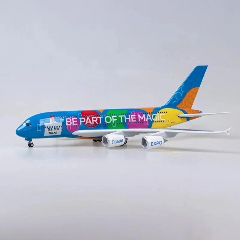 

1/160 Scale Aircraft 46cm A380 Emirates Expo Airways Diecast Resin Plane Model With Voice Control & Stand Boys Birthday Souvenir