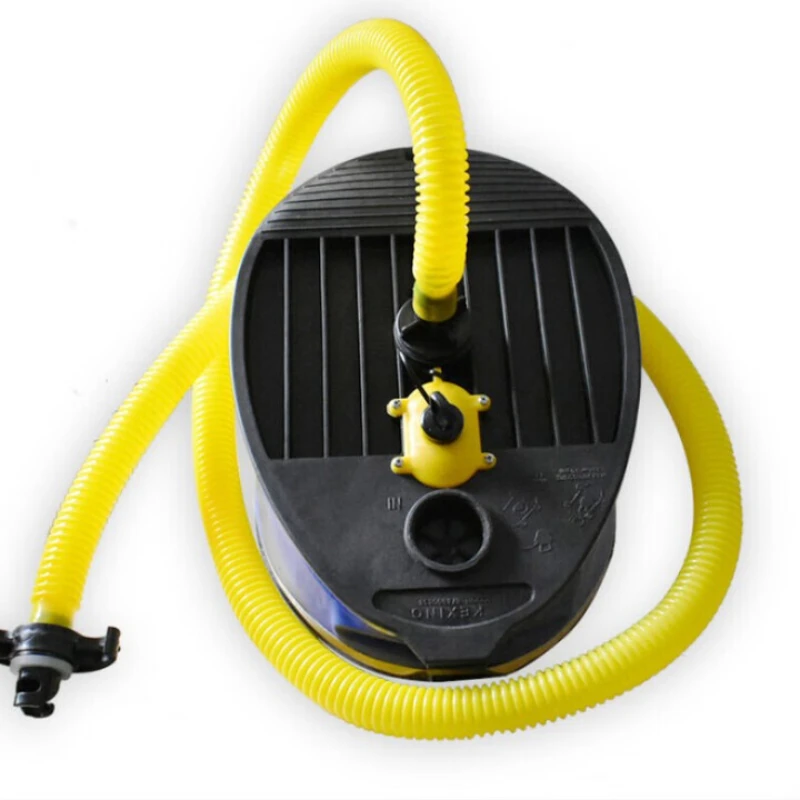

Inflatable boat kayak, foot on the air pump