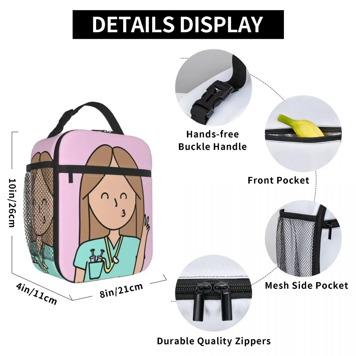 Insulated Lunch Bag Portable Enfermera En Apuros Health Meal Container Cooler Bag Lunch Box Tote Work Picnic Food Bag