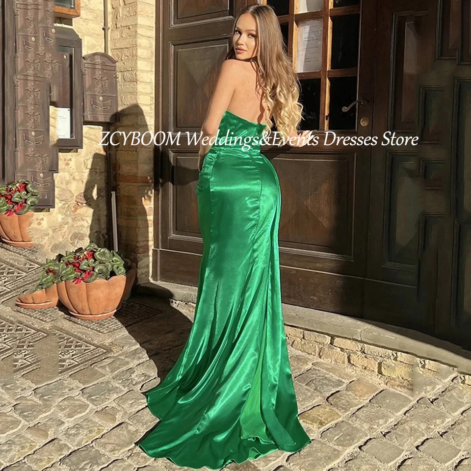 Charmoso verde escuro sem alças aberto nas costas sem mangas vestido de noite 2025 sereia fenda lateral até o chão vestido de baile de trem varredura