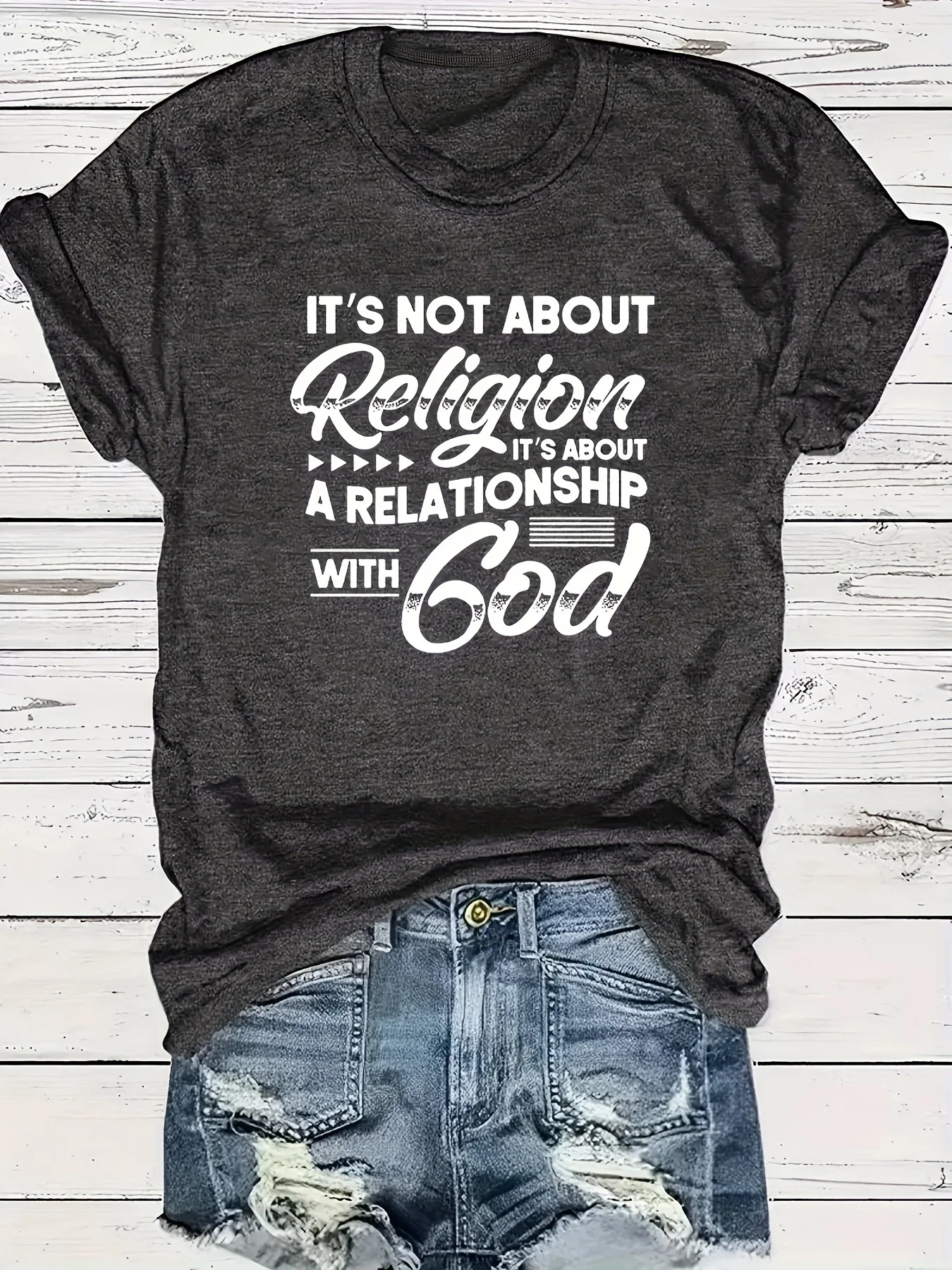 It's Not About Religion It's About A Relationship With God Women's Tee - Christian Graphic, Casual Blue Top