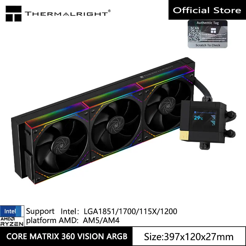 

Thermalright CORE MATRIX VISION ARGB Универсальный водяной холодный радиатор, 2 дюйма Магнитная вращающаяся холодная головка, поддержка LGA1851/1700
