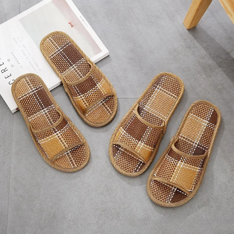 New Bamboo Rattan Summer Women's Slippers Breathable Couple Sandals Soft Sole Anti-Slip Indoor Home Beach Shoes for Woman /Men