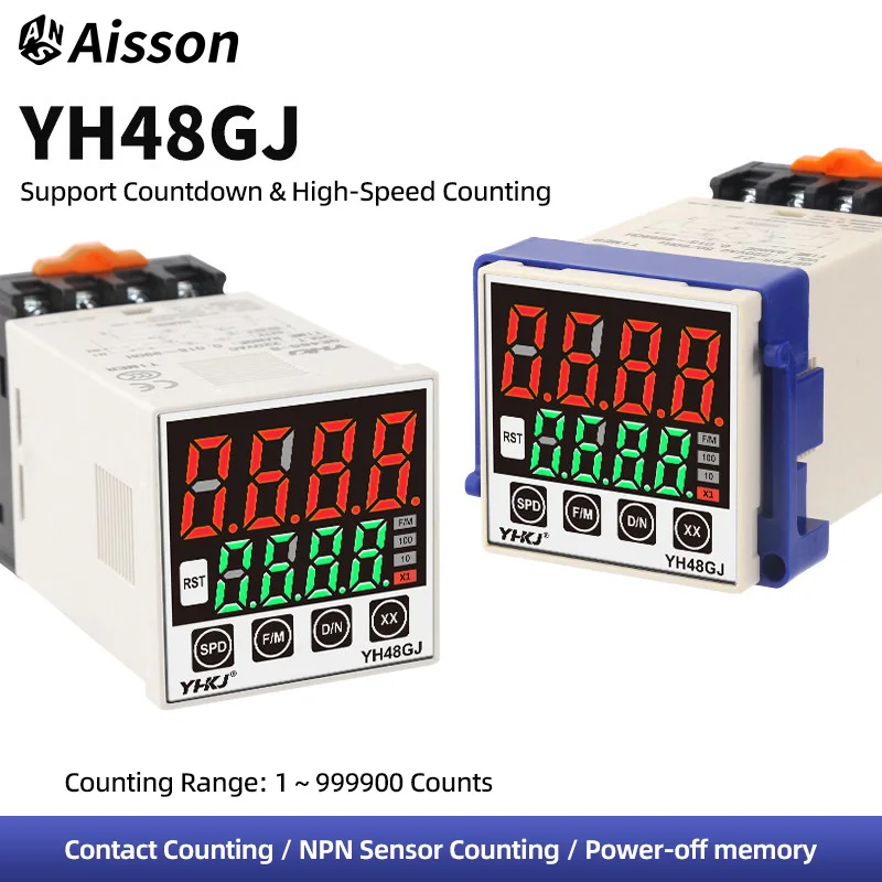 YH48GJ-11 Smart Digital Counter Relay 11Pin with Socket AC220V DC12V DC24V Power Off Memory NPN Sensor / Contact Counting