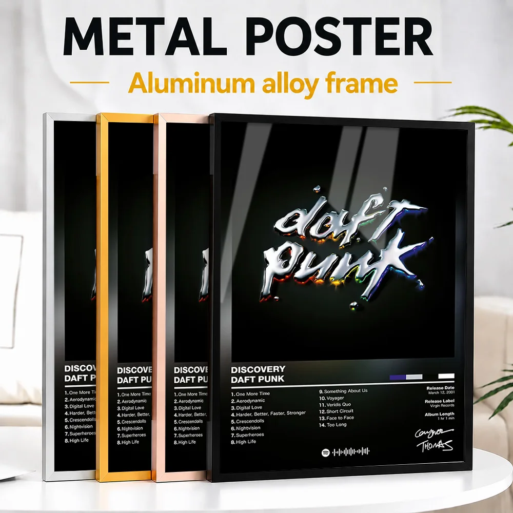 Daft Punk - Discovery Framed Metal Poster Personalized Photo High Contrast Stage Style Wall Art For Studio Ideal Birthday Gift