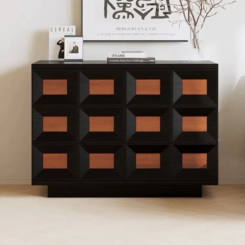 oak chest cabinet, bedroom multi-functional storage cabinet, living room entrance contrast color creative display locker