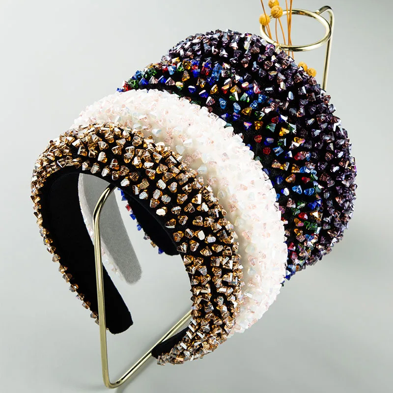 

Baroque special-shaped color crystal headband women's hand-sewn thin sponge headband hair jewelry niche design