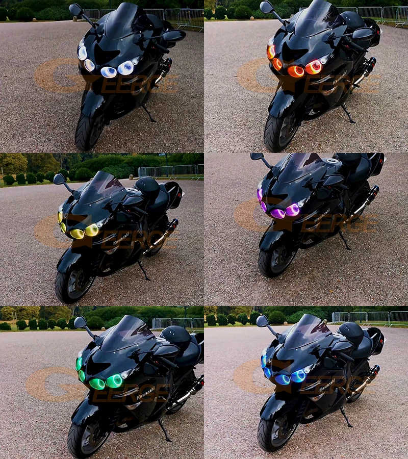 For Kawasaki Ninja ZX14 Zx14r ZZR1400 2006 - 2018 Bluetooth-Compatible APP Multi-Color Ultra Bright RGB LED Angel Eyes Kit