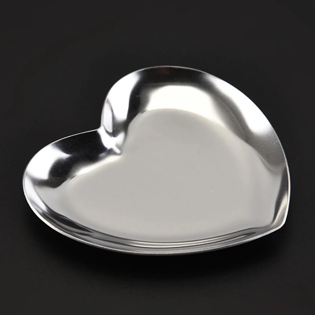 

Heart Shaped Jewelry Tray Adorable Storage Disc Dish Small Plate Stainless Steel Desktop Decor Metal
