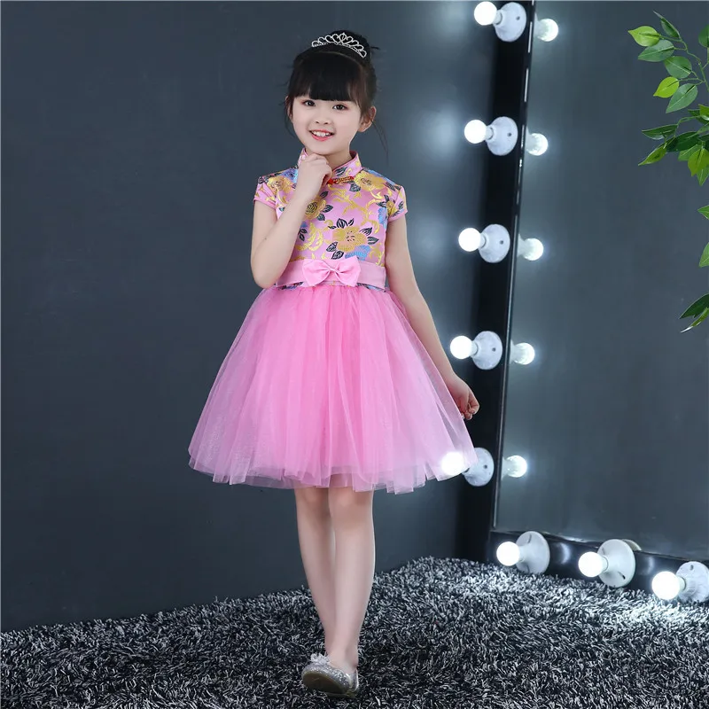 Girls Cheongsam Dress 2024 New Chinese Traditional Flower Teens Dresses 3 to 12 Yrs Children's Vintage Fashion Festival Outfits