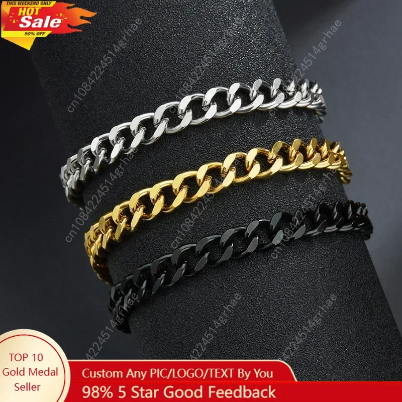 

New Trendy Cuban Chain Men Bracelet 3mm 5mm 7mm Classic Stainless Steel Chain Bracelet For Men Women Jewelry Party Gift