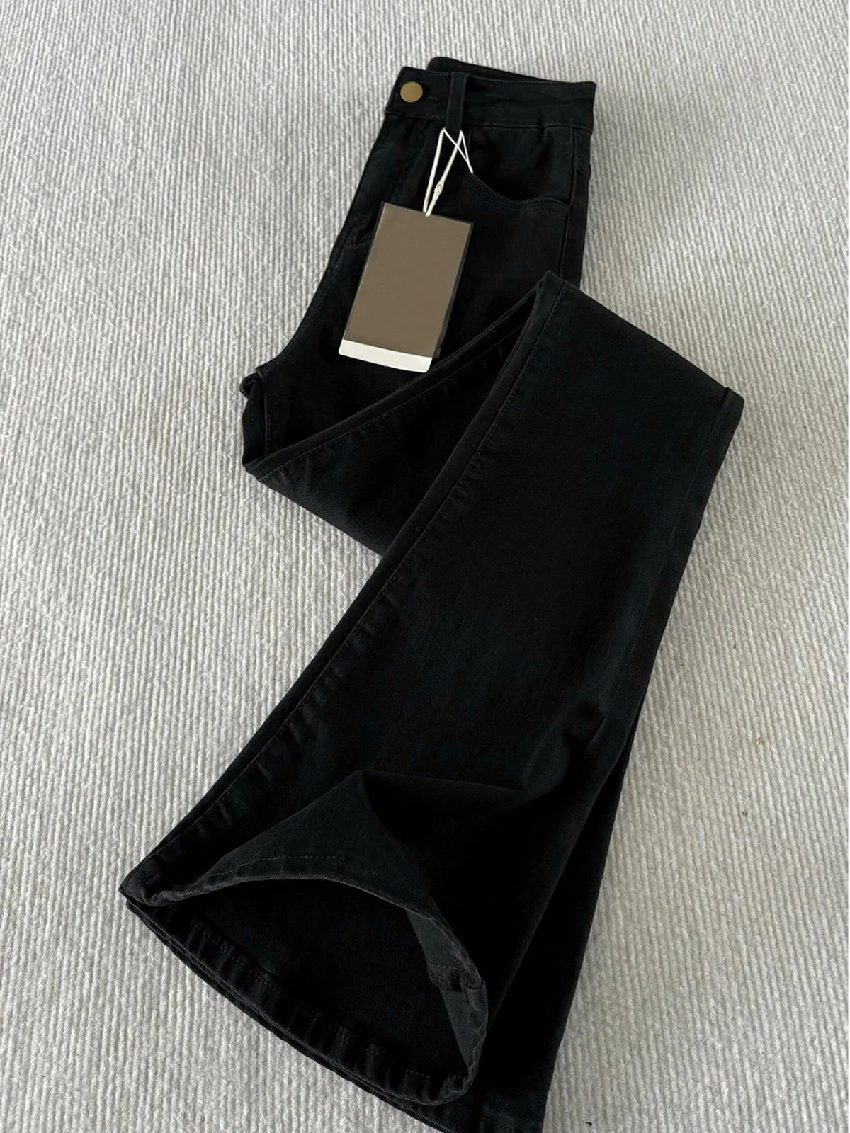 Black Straight Leg Jeans Men's Slim Fit Basic Straight Tube Pants High Waist Zipper Closure Casual Summer Jeans for Teens