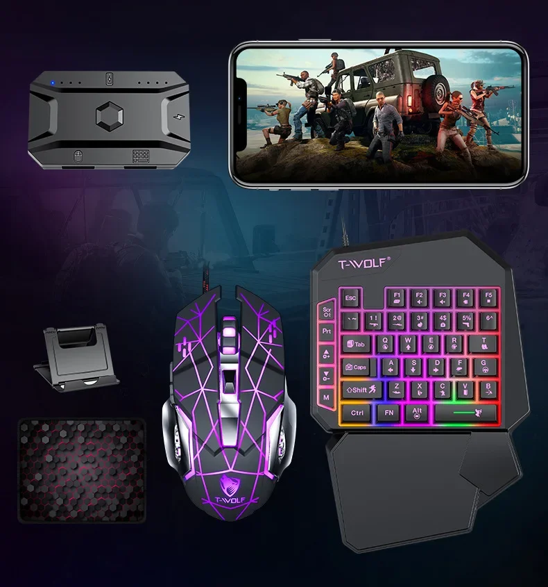 

Kit Mobilador Gamer Kit Gaming Keyboard Mouse Mobile Games Converter 3 In 1 Combo One Hand Keyboard for PUBG Mobile Games TF900