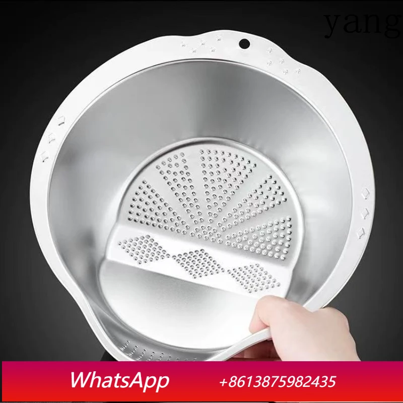 

LMM Stainless Steel Rice Wash Basin Not Household Kitchen Multifunctional Vegetable Wash Basin Drain Basket Gold