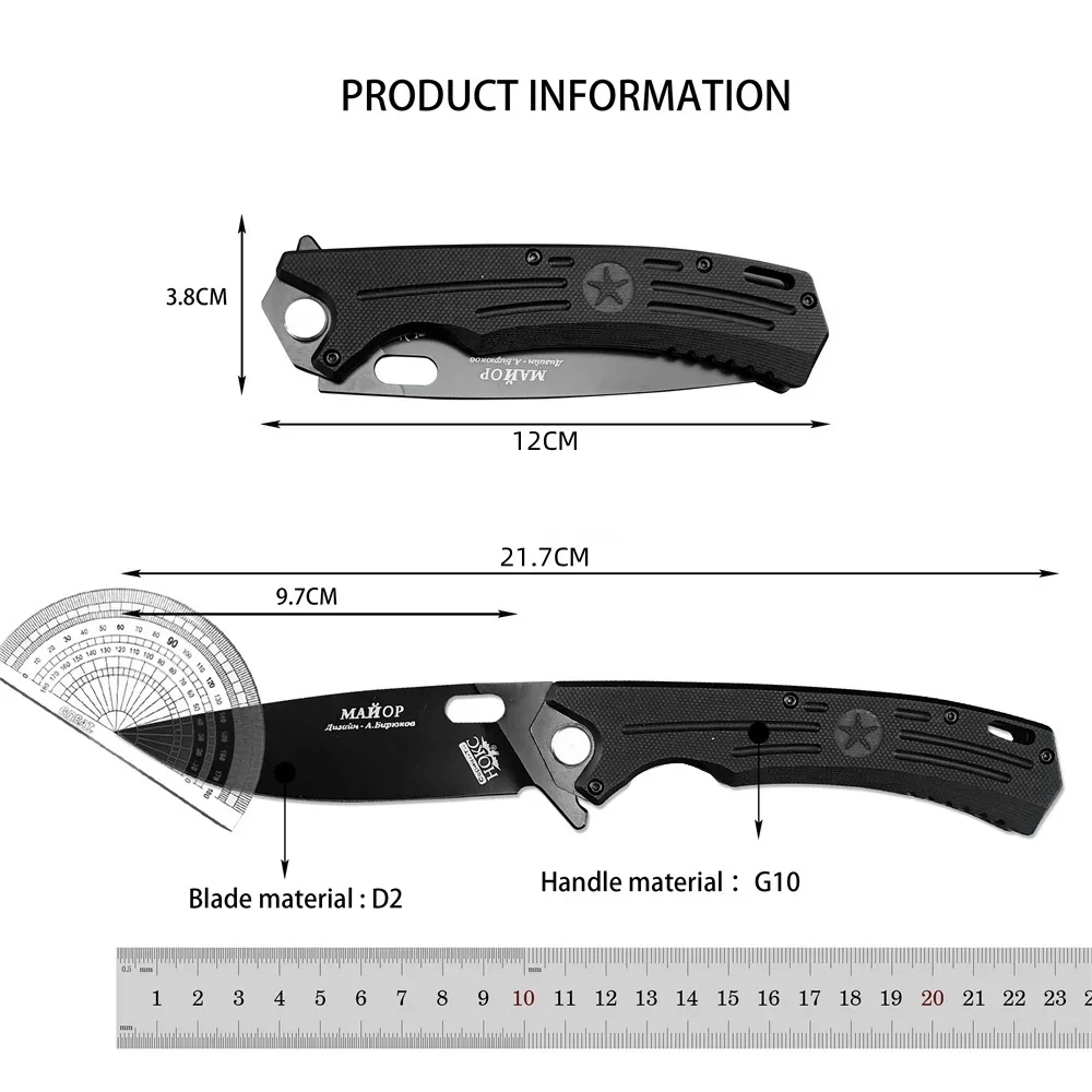 Pocket Russian HOKC Ball Bearing Flipper Folding Knife D2 Drop Point Blade G10 Handles Outdoor Hunting Tactical Knives EDC Tool