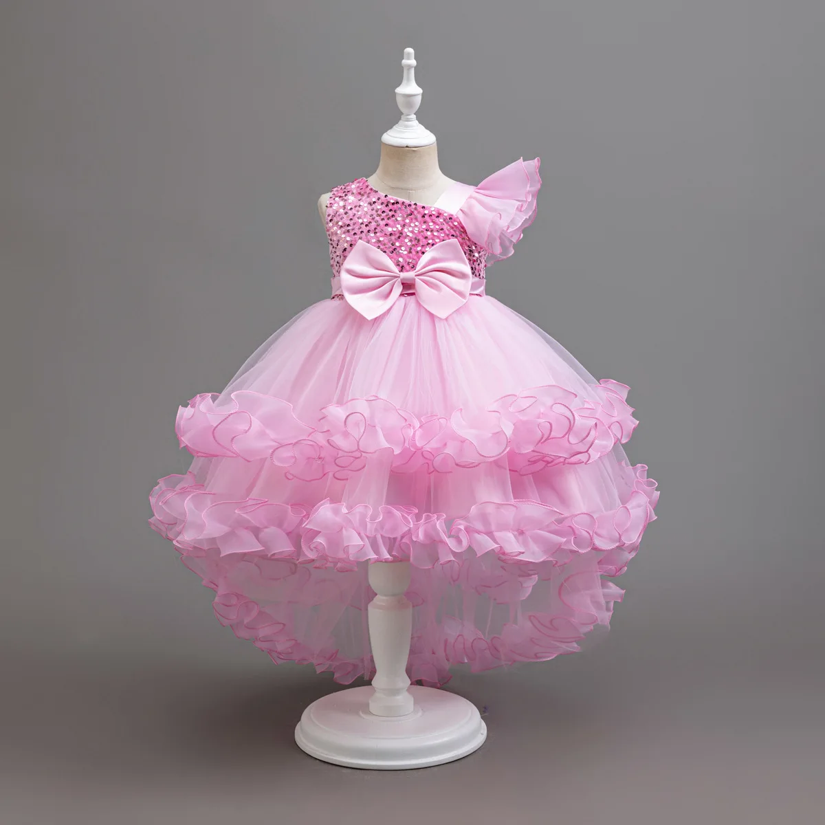 Performance Girls' Prom Dress Kid Clothes Sequined Trailing Girl Gala Dresses Child Clothes Pink 3 to 10T
