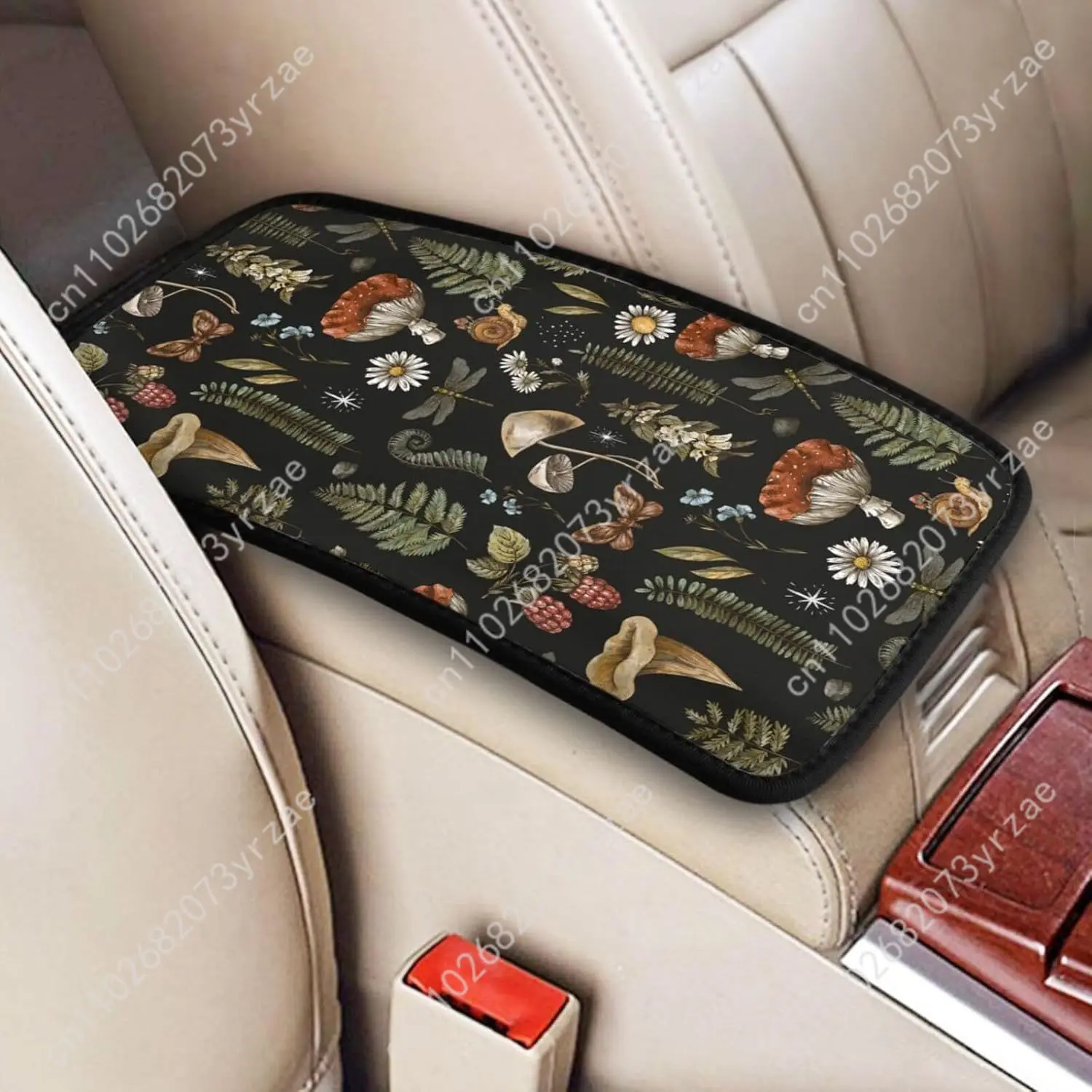 

Magic Mushroom Fern Universal Car Armrest Mats High Quality Non-Slip Car Armrest Cover Elastic Straps Car Interior Accessories