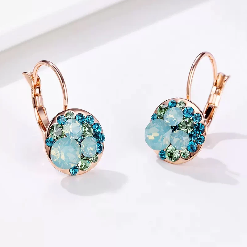 Cute Crystals from Austria Dangle Earring For Women Party Wedding Gold Silver Color Rhinestone Jewelry Bella Round Dorp Piercing