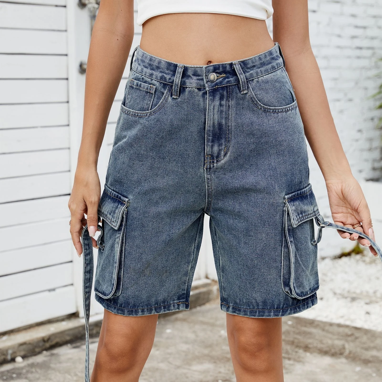 

Street Sle Women's Jeans orts Five Inches Waed Denim Workwear Summer New Arrival Faionable Casual Straight Leg Trousers