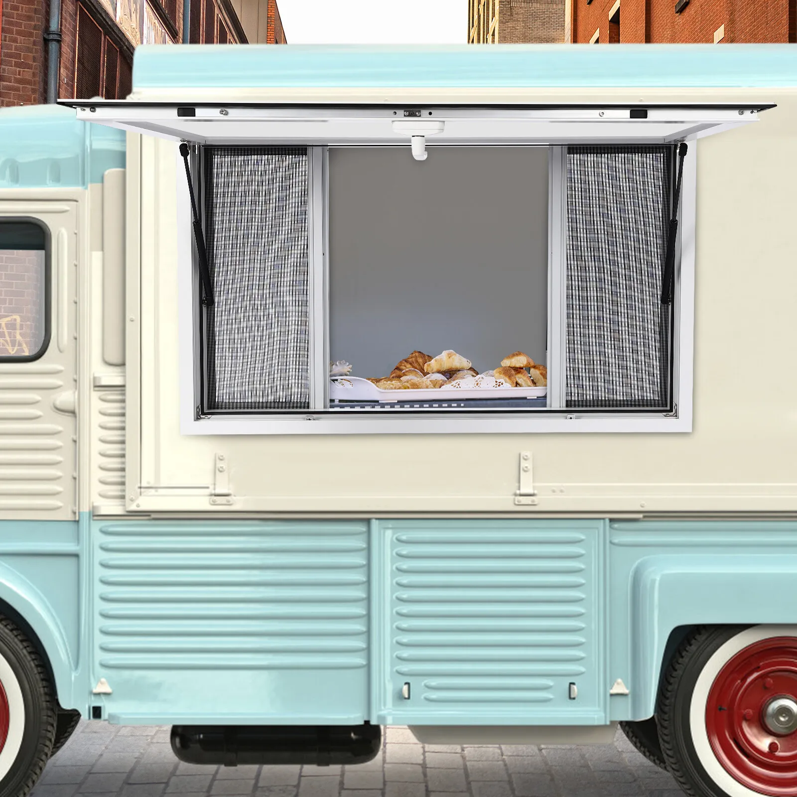 Food Truck Concession Window Service Window with Aluminum Alloy 4 Screens Pneumatic Rods for Easy Operation and Durability
