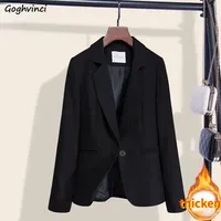 Black Blazers Women Slim Coat Temper Office Lady Elegant Simple British Style Single Button Casual Notched Classic Streetwear