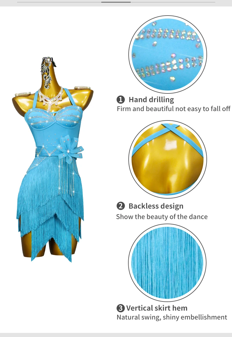 Damen Party Amerikanisches Kleid Lateinamerikanisches Tanzkostüm 2026 Neue Produkte Wettbewerbsanzug Mädchen Samba Ballsaal Bühnenkostüm Kurze Kleidung – Detail 6