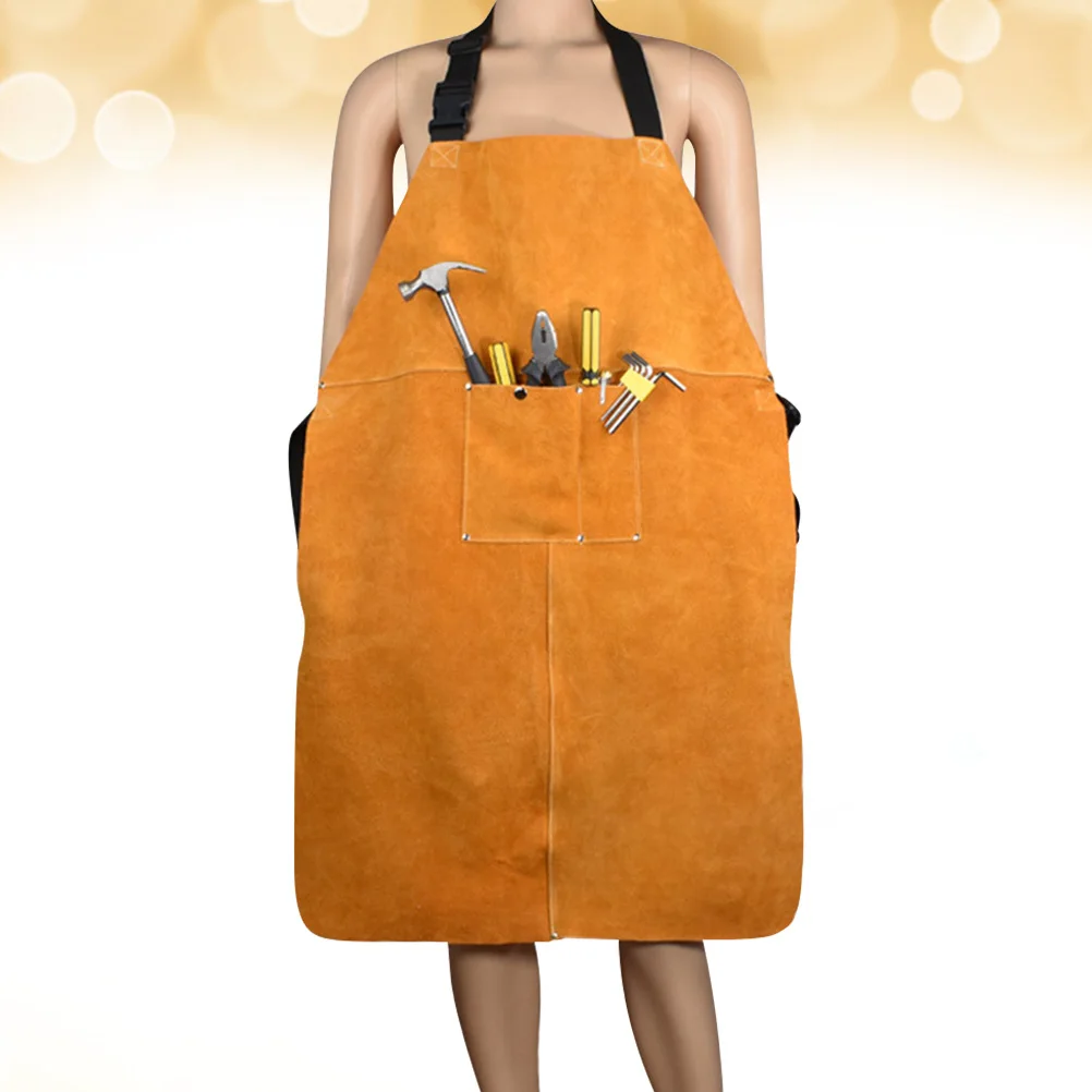 Welding Apron Thick Heavy Duty Split Fireproof Wear Resistant Apron Adjustable Straps Large