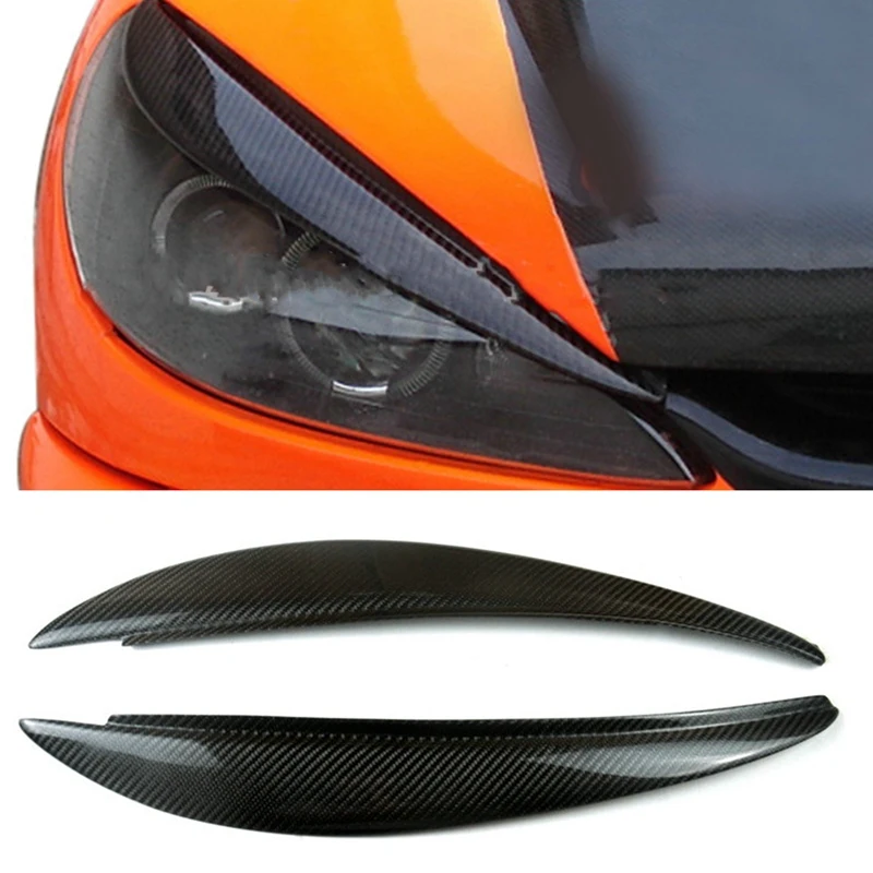 For 2006-2010 Peugeot 206 Carbon Fiber Front Headlight Cover Head Light Lamp Eyelid Eyebrow Trim