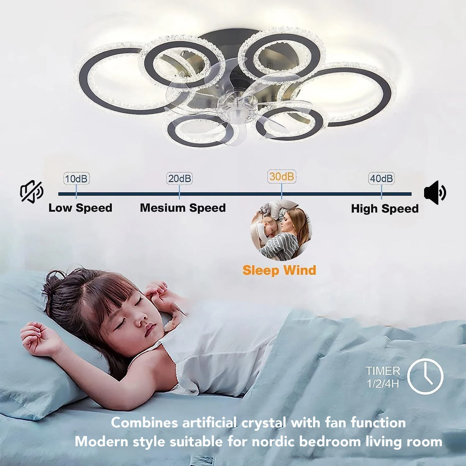 

Flush Mount Ceiling Fan Light Ceiling Fan Lamp Modern Easy To Install Unique Nordic for Bedroom