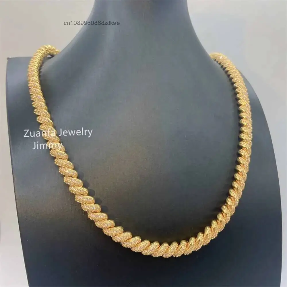 Luxury 8mm Buss Down Pass Diamond Tester Icy Moissanite Bling Shining Jewelry 925 Sterling Silver Rope Chain Chocker.