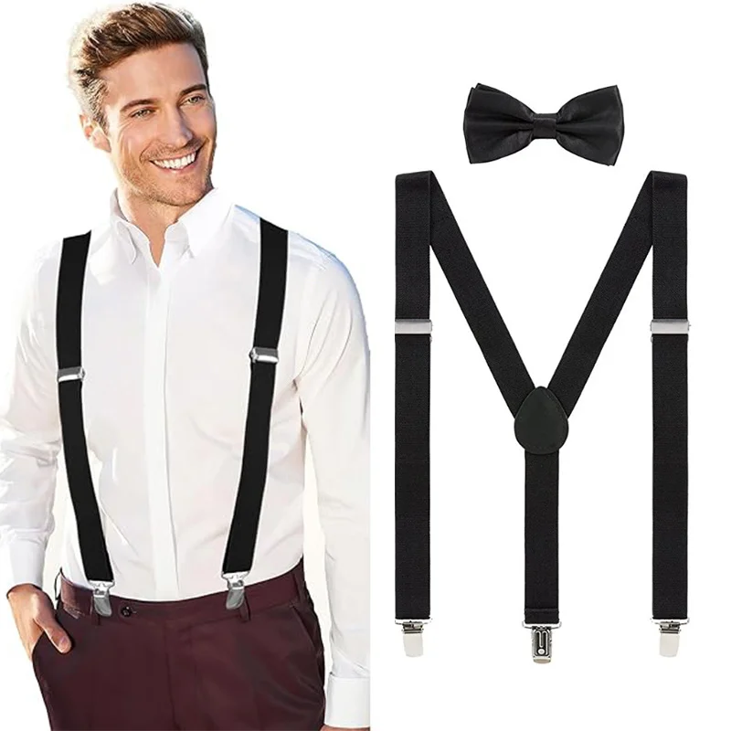 Men's Suspenders & Bow Tie Set Adult Narrow Suspenders With Bow Tie