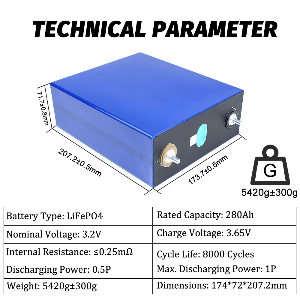 Lifepo4 280Ah 3.2V EVE LF280K Grade A LiFePO4 Battery Cells with Free Bus Bars for DIY 4S 12V 16S 48V Solar EU Stock