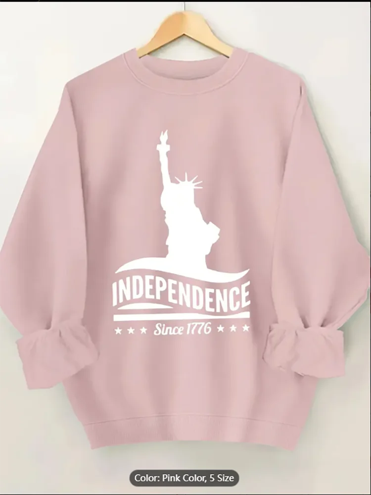 

Женский розовый свитшот «Статуя Свободы независимости с 1776 года» с графическим принтом, повседневный пуловер большого размера, топ из чистого хлопка