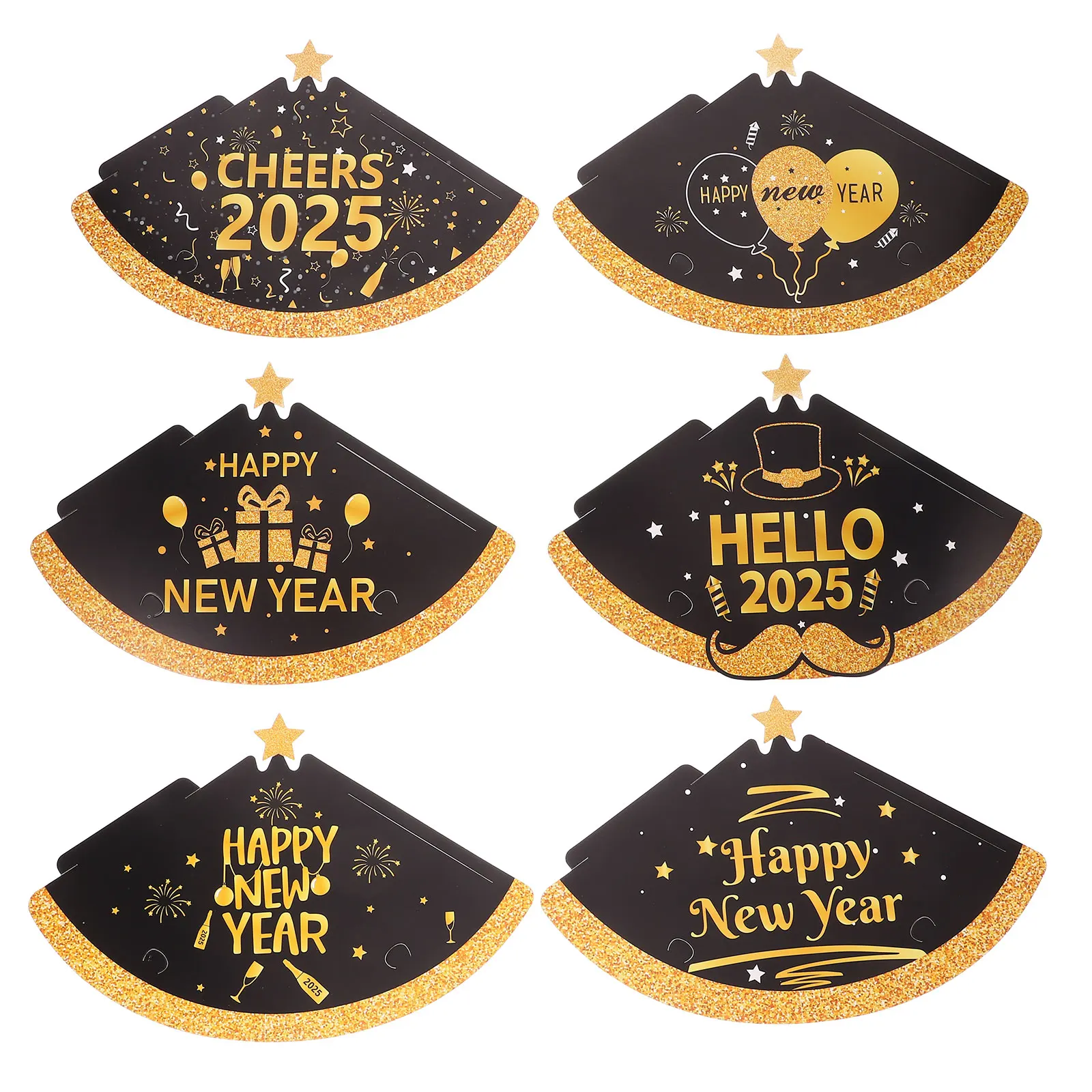 

6Pcs New Year Cone Hats Paper 2025 Happy Kids Party Supplies New Years Eve Photo Props Party Cone Hats 2025 Hair Band