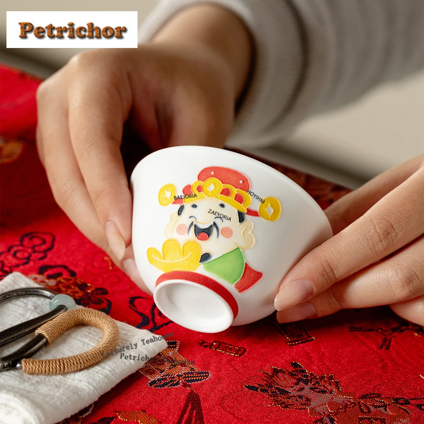 70 ml handbemalte Teetasse mit dem Gott des Reichtums-Motiv, kreatives Teeschalen-Set, Teeverkostungs-Dufttasse, Jianzhan Master Cups, Trinkgeschirr