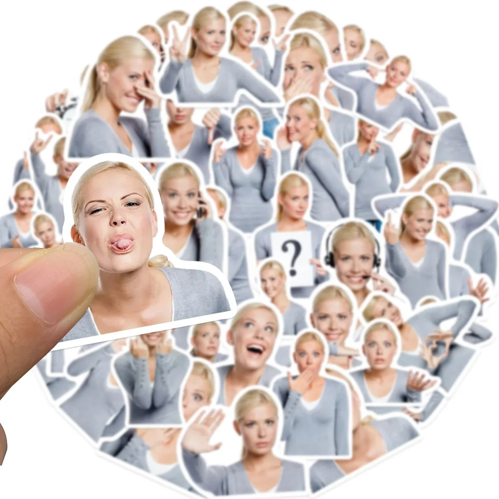 10/30/50 قطعة الشعر الأشقر النساء مضحك ميمي ملصقات الكرتون التعبير الشارات سكيت الأمتعة الهاتف الكتابة على الجدران ملصق الديكور #2