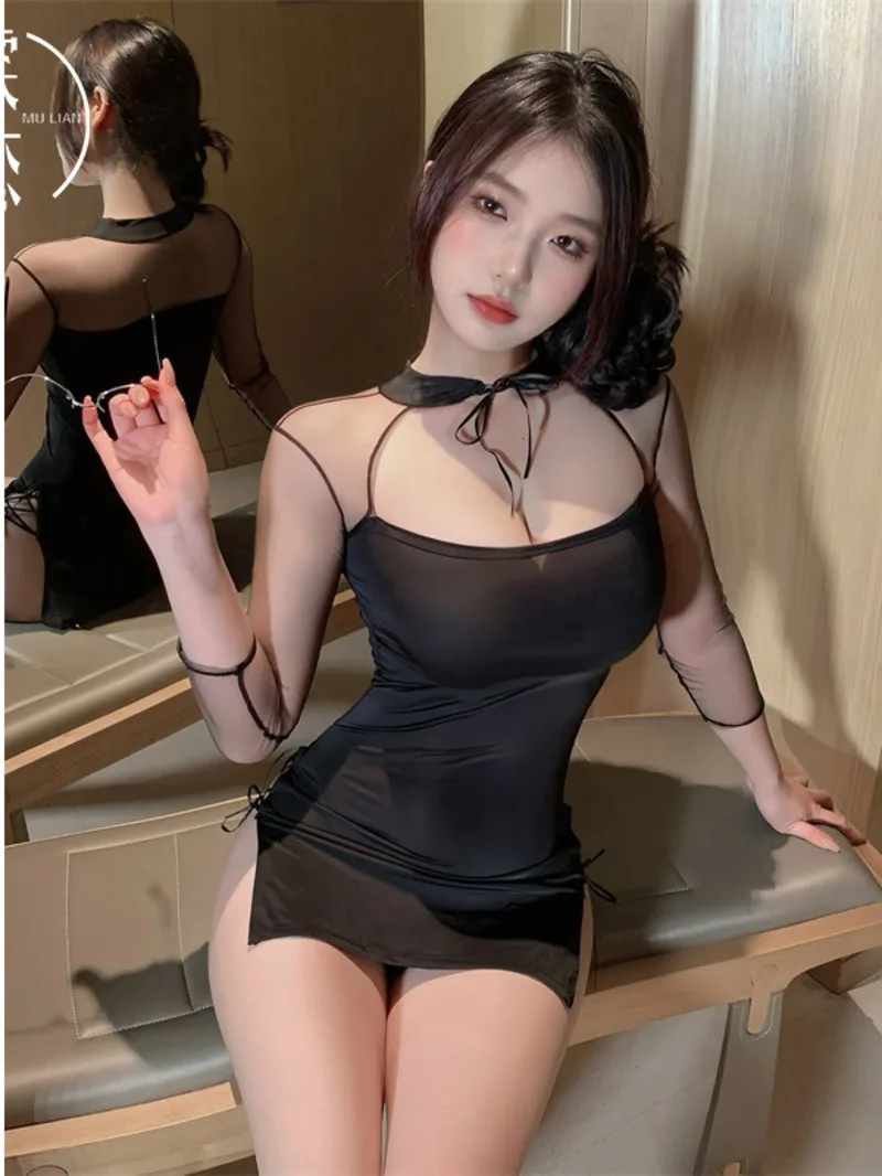 

Милое платье на тему любви с сексуальными бретелями Cheongsam с небольшой грудью и большим вырезом, обернутыми ягодицами, секретарша 9LKG