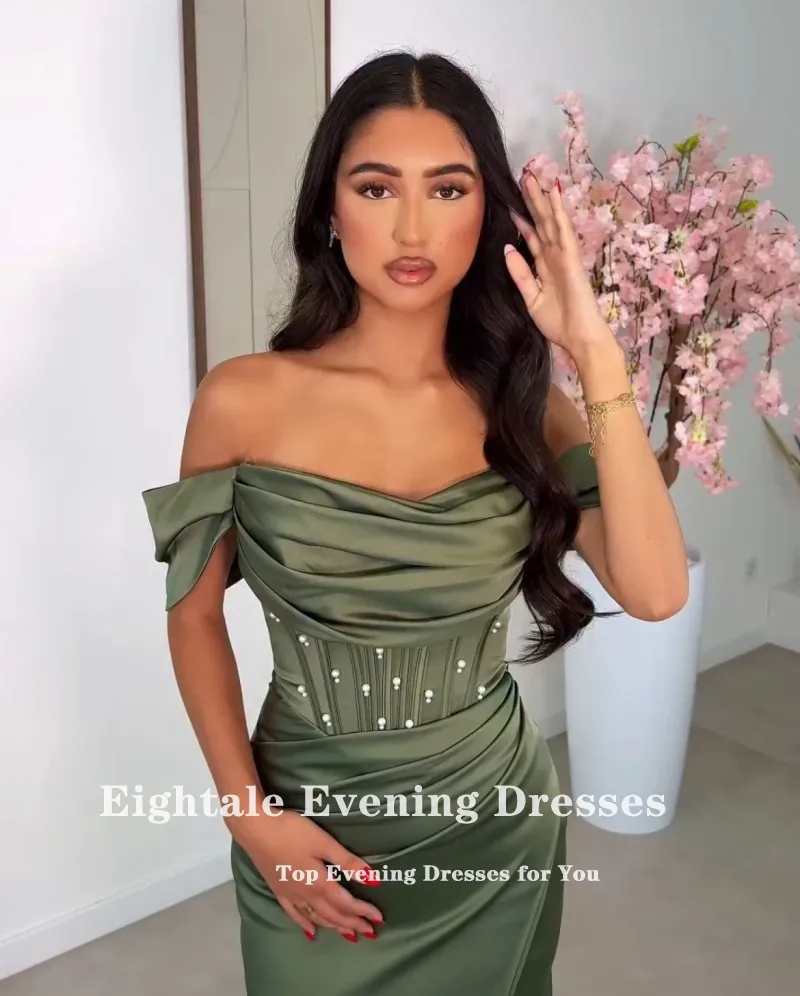 Eightale อาหรับชุดราตรีที่กําหนดเองปิดไหล่ลูกปัดซาติน Mermaid PROM Gowns งานแต่งงาน Abendkleider Hochzeit
