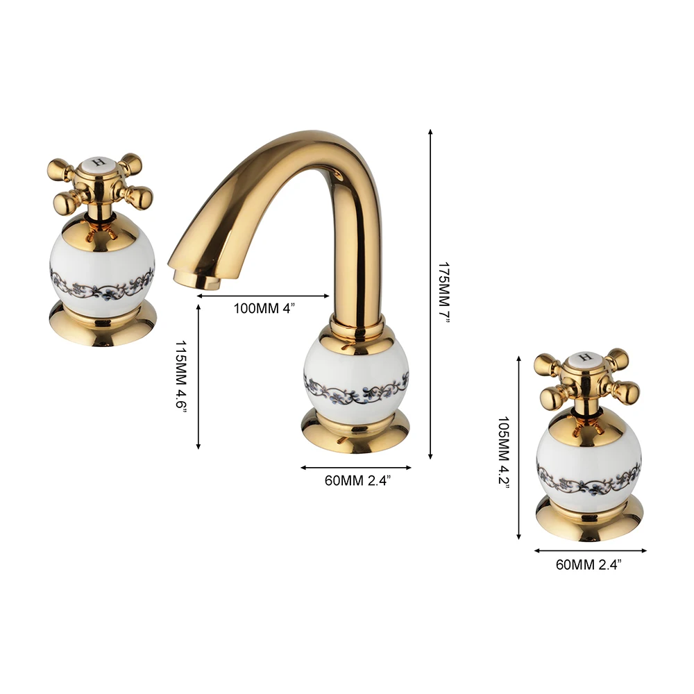 YANKSMART 3 PCS Gold Bathroom Faucet With Ceramic Handles Deck Mounted Basin Faucets Sink Mixer Water Tap Bathtub Torneira