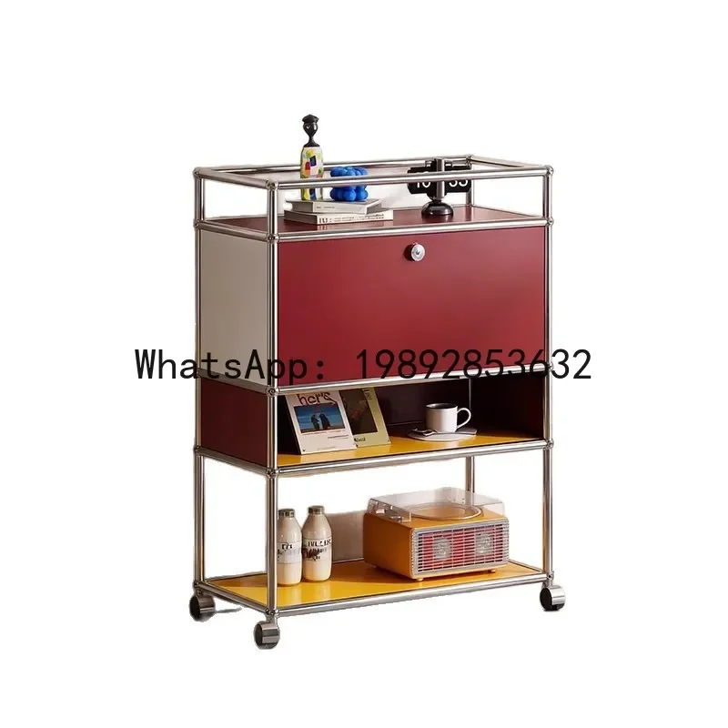 4-10 stainless steel creative side table - mobile storage shelf, light luxury living room sofa side table