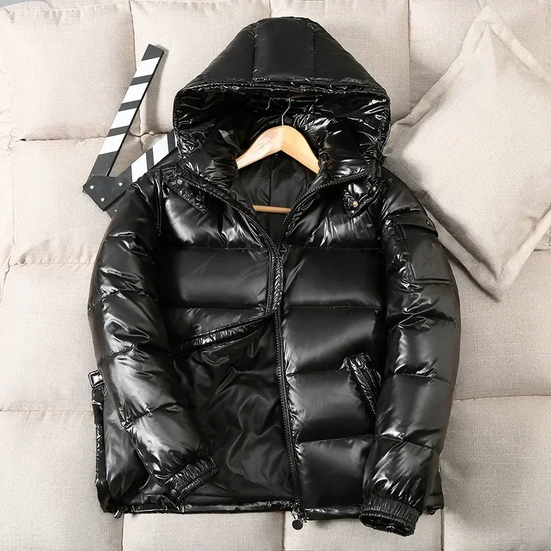 New Winter Men Shiny Puffer Parker Coat Hooded Casual White Duck Down Jacket High Quality Male Outdoor Windproof Warm Jackets